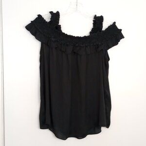 Anthropologie Finn Black Ruffle Open Shoulder Whimsigoth Top